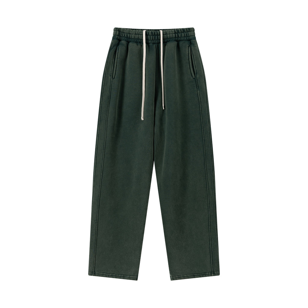 400GSM Men’s Vintage-Wash Scythe-Cut Barrel Pants Vintage Emerald Green