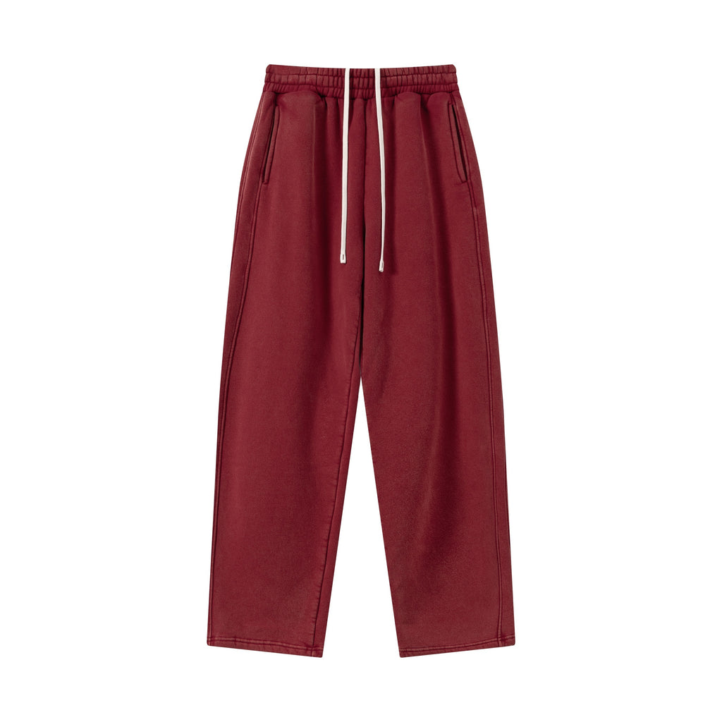 400GSM Men’s Vintage-Wash Scythe-Cut Barrel Pants Vintage Red