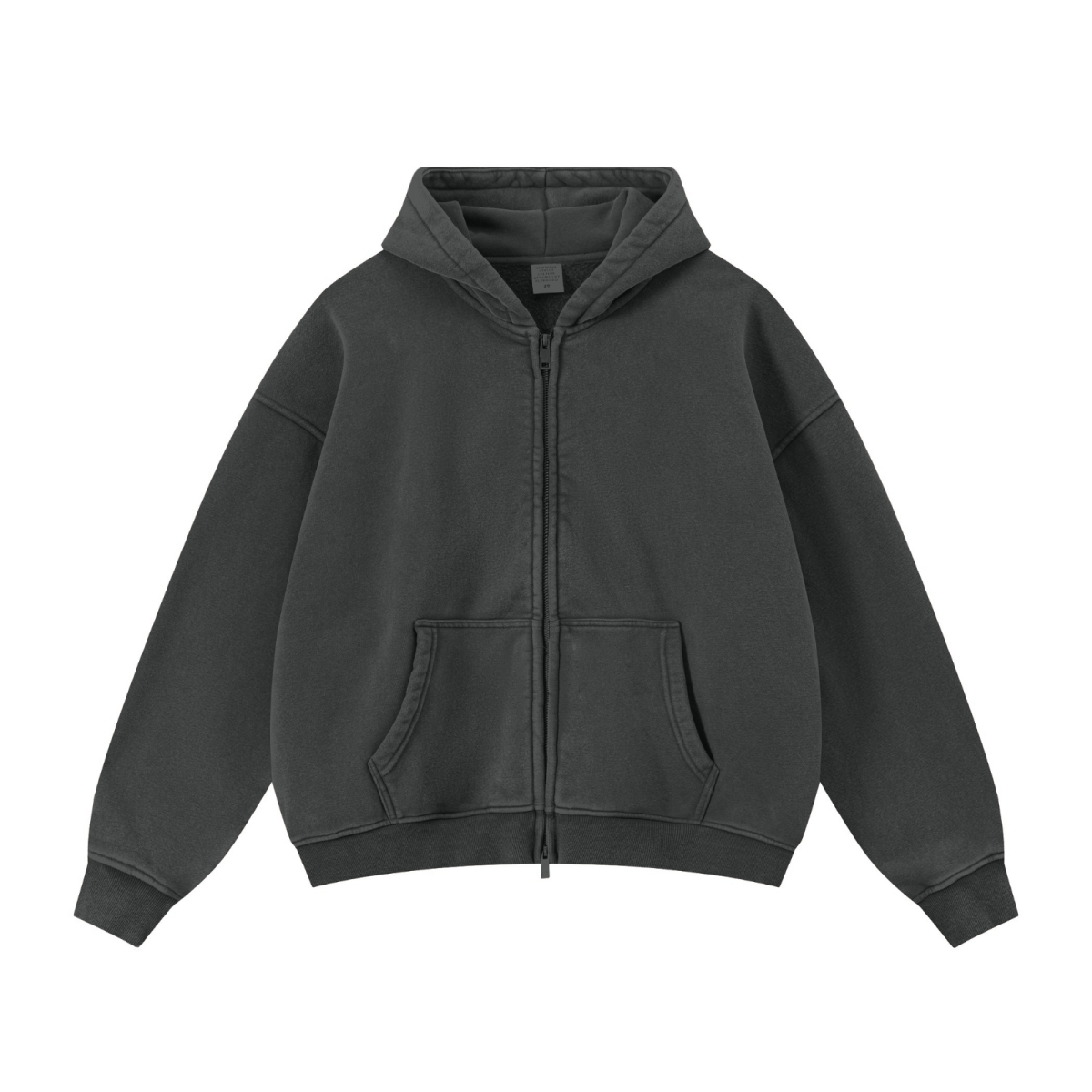 400GSM Unisex Vintage-Wash Boxy-Fit Zip-Up Hoodie Vintage Dark Grey
