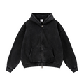 400GSM Unisex Vintage-Wash Boxy-Fit Zip-Up Hoodie Vintage Black