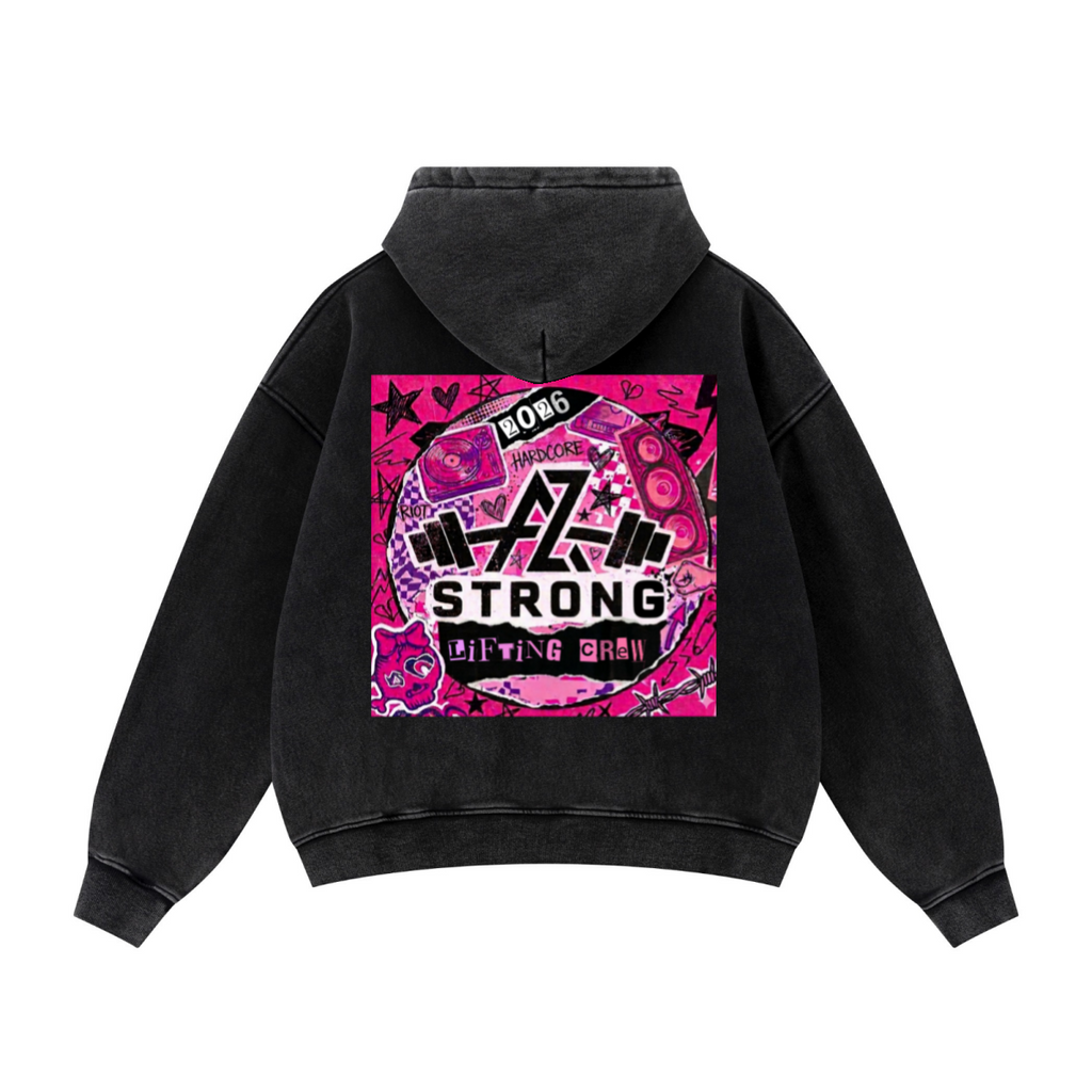 400GSM Unisex Vintage-Wash Boxy-Fit Zip-Up Hoodie Vintage Black