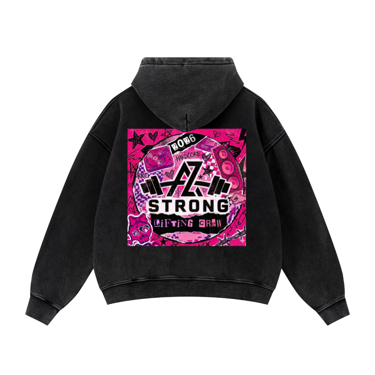 400GSM Unisex Vintage-Wash Boxy-Fit Zip-Up Hoodie Vintage Black