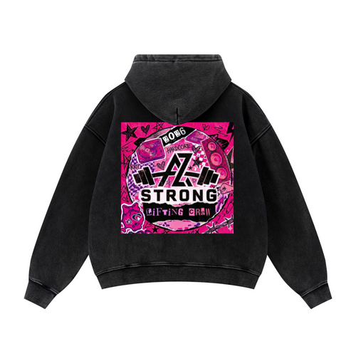 400GSM Unisex Vintage-Wash Boxy-Fit Zip-Up Hoodie Vintage Black