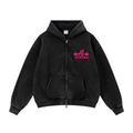 400GSM Unisex Vintage-Wash Boxy-Fit Zip-Up Hoodie Vintage Black