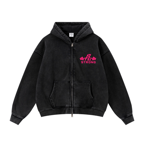 400GSM Unisex Vintage-Wash Boxy-Fit Zip-Up Hoodie Vintage Black