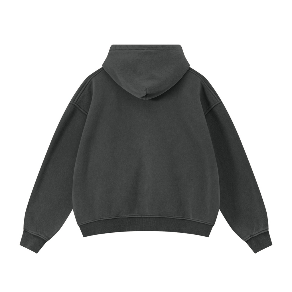 400GSM Unisex Vintage-Wash Boxy-Fit Zip-Up Hoodie Vintage Dark Grey
