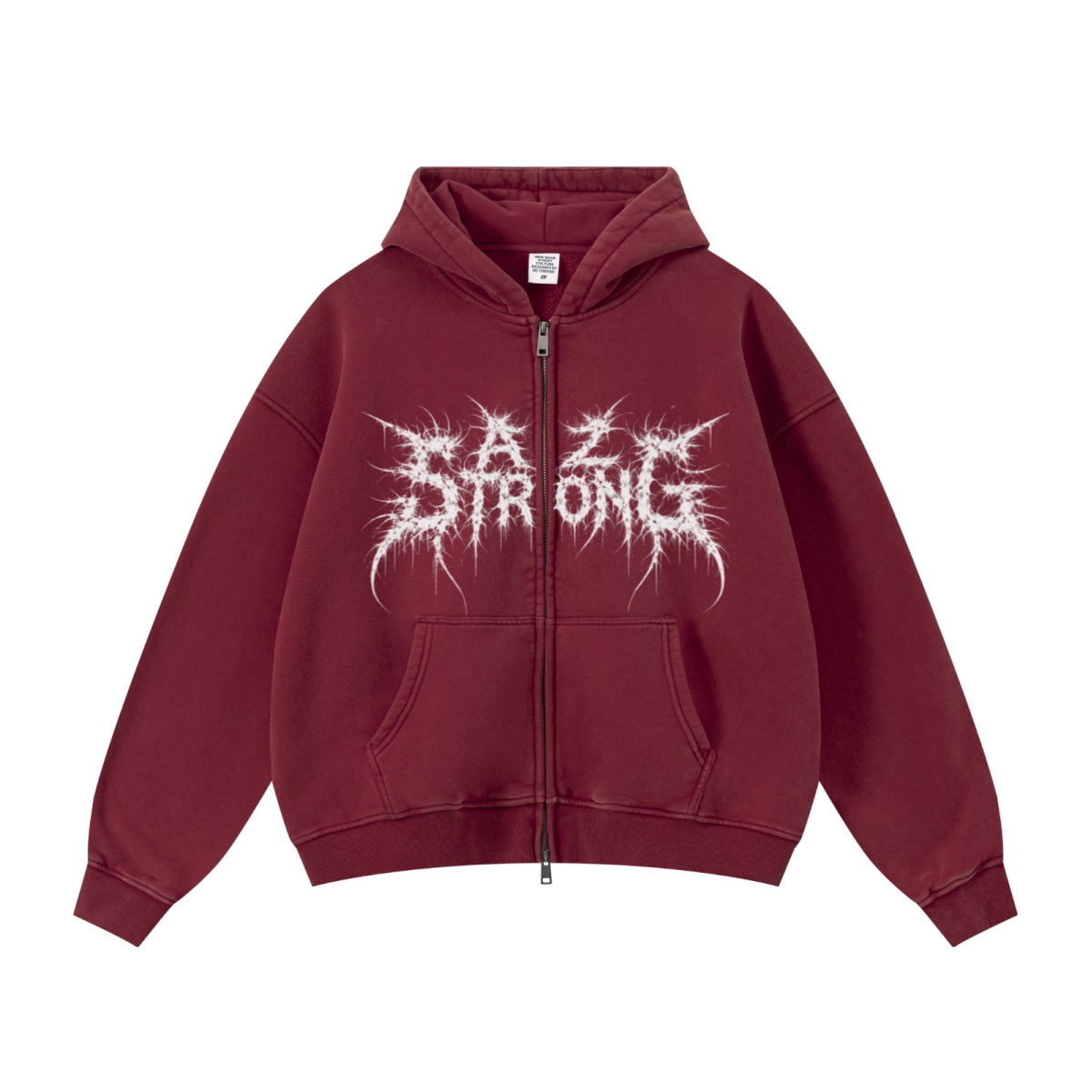 400GSM Unisex Vintage-Wash Boxy-Fit Zip-Up Hoodie Vintage Red