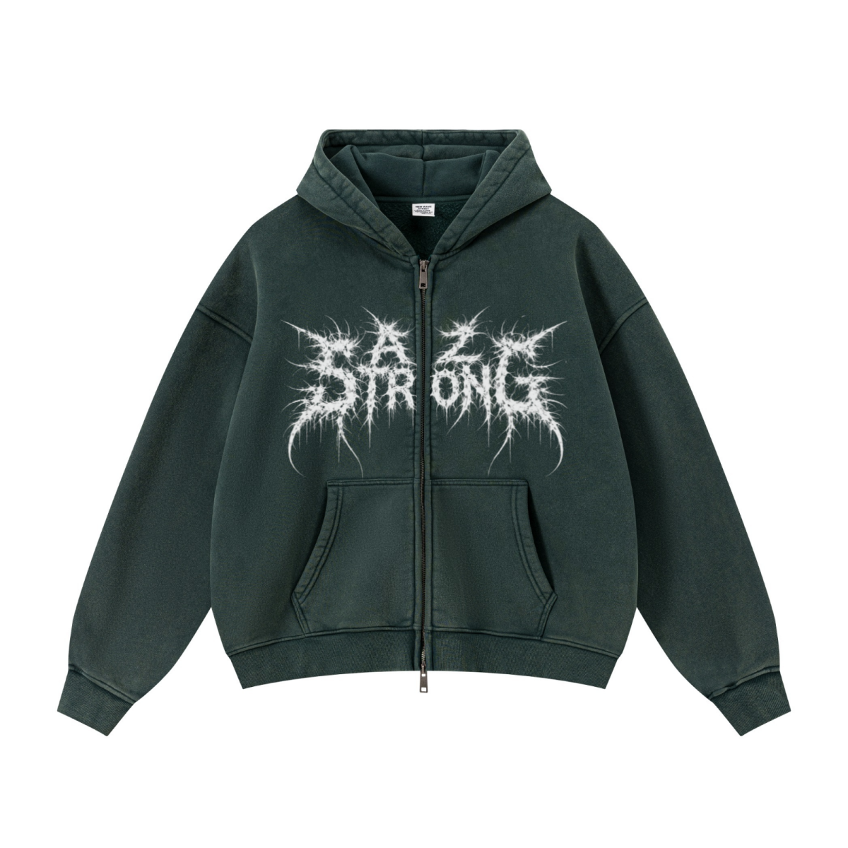 400GSM Unisex Vintage-Wash Boxy-Fit Zip-Up Hoodie Vintage Moss Green