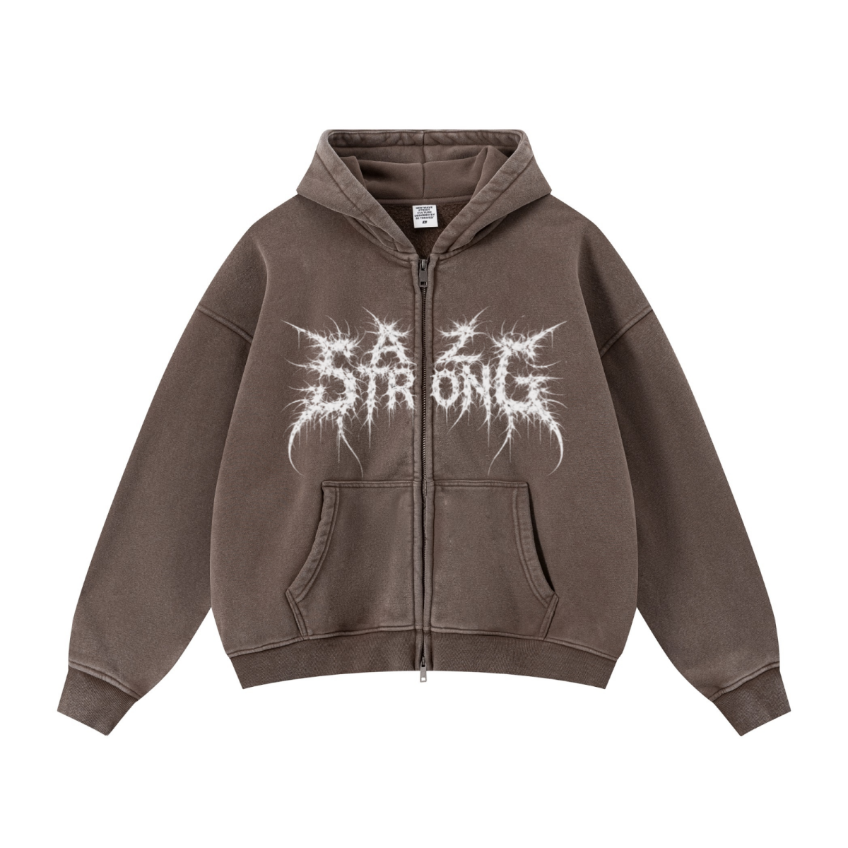400GSM Unisex Vintage-Wash Boxy-Fit Zip-Up Hoodie Vintage Dark Brown