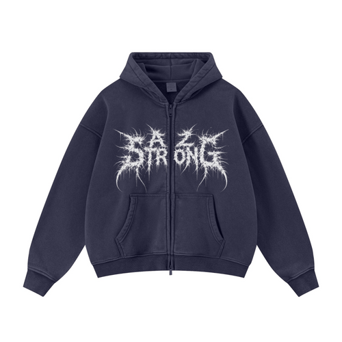 400GSM Unisex Vintage-Wash Boxy-Fit Zip-Up Hoodie Vintage Royal Blue