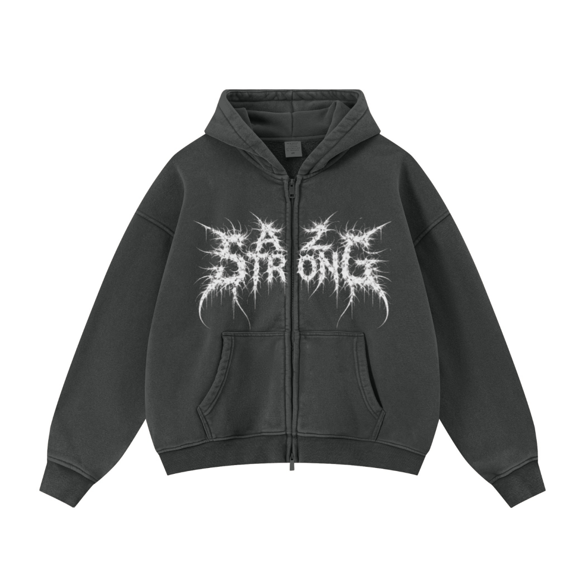 400GSM Unisex Vintage-Wash Boxy-Fit Zip-Up Hoodie Vintage Dark Grey