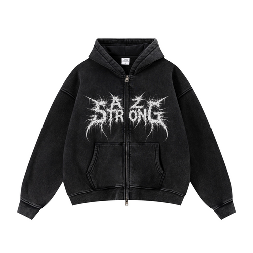 400GSM Unisex Vintage-Wash Boxy-Fit Zip-Up Hoodie Vintage Black